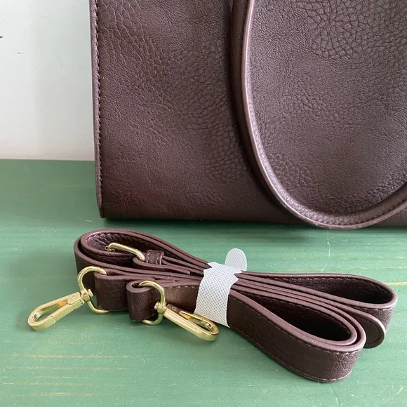 Charming Charlie Dark Brown Satchel with Gold Hardware - Picture 3 of 6